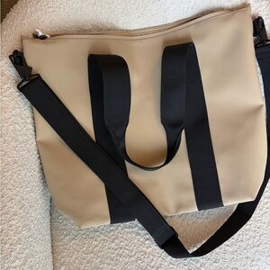 Rains Beige Mini Tote with Black Straps